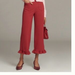 NWOT. Anthropologie Red Ruffle Hem Cropped Pants